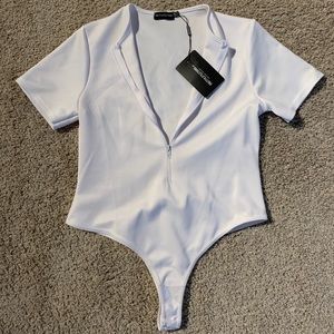 PLT White Zipper Bodysuit “ Scuba”